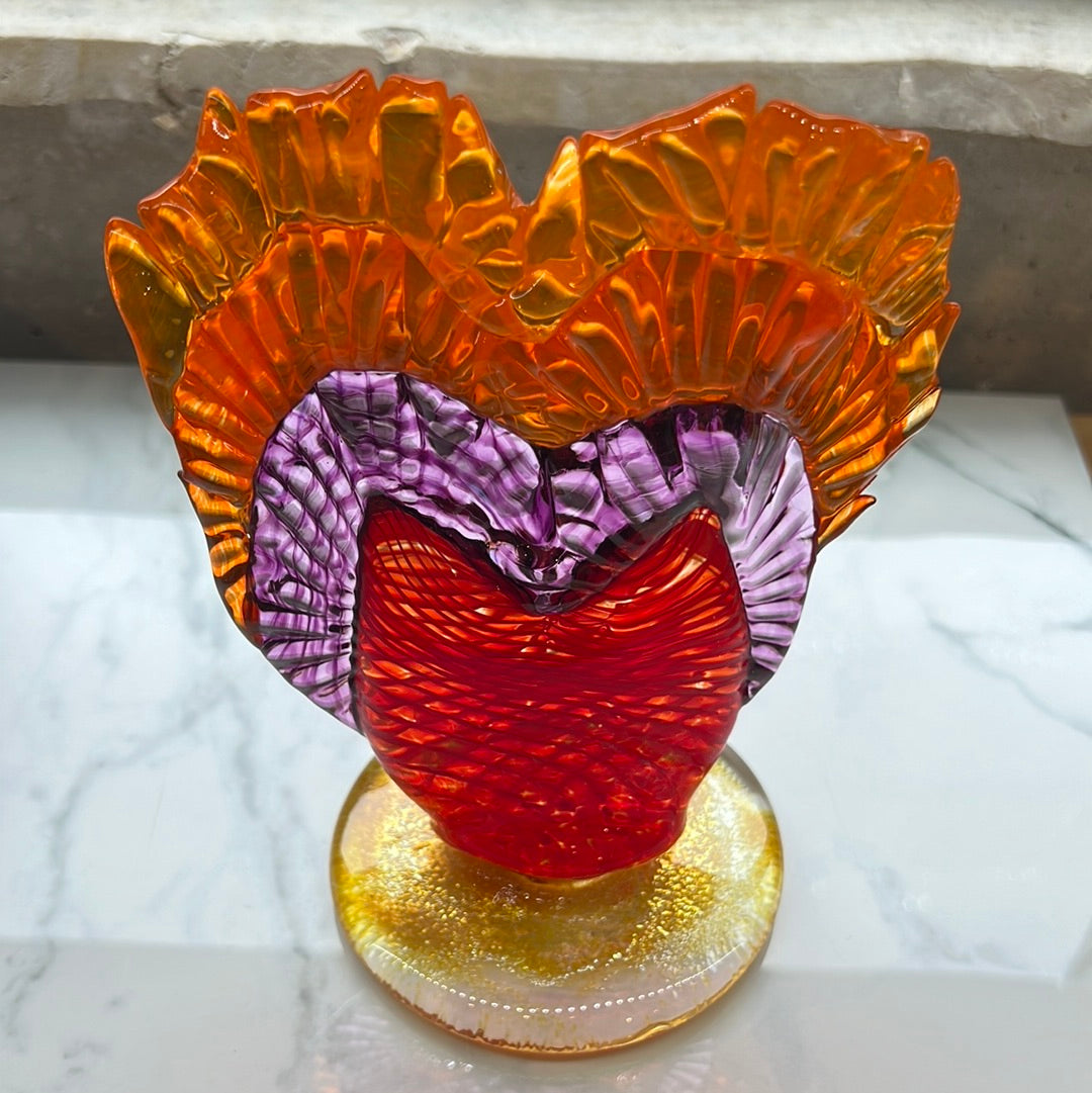 Sculpture, glass- Heart-on-fire, standing