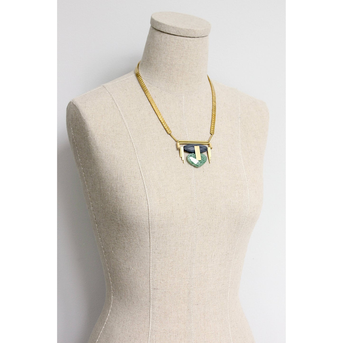 Necklace- Geometric Black, Gold, and Green Pendant