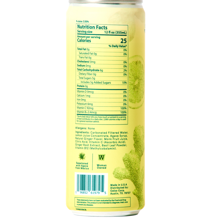 Lemon Ginger Basil - 12oz bubbly agua fresca