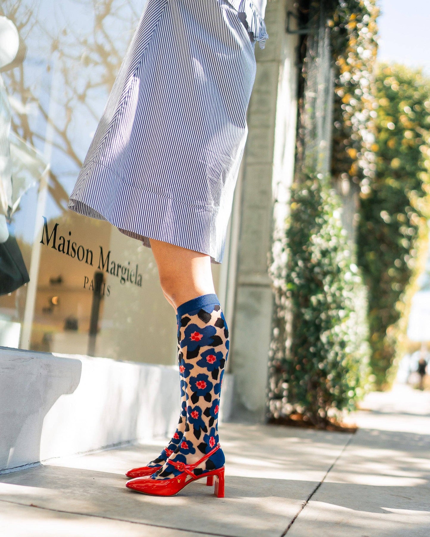 Bold Blue Sheer Knee High Sock