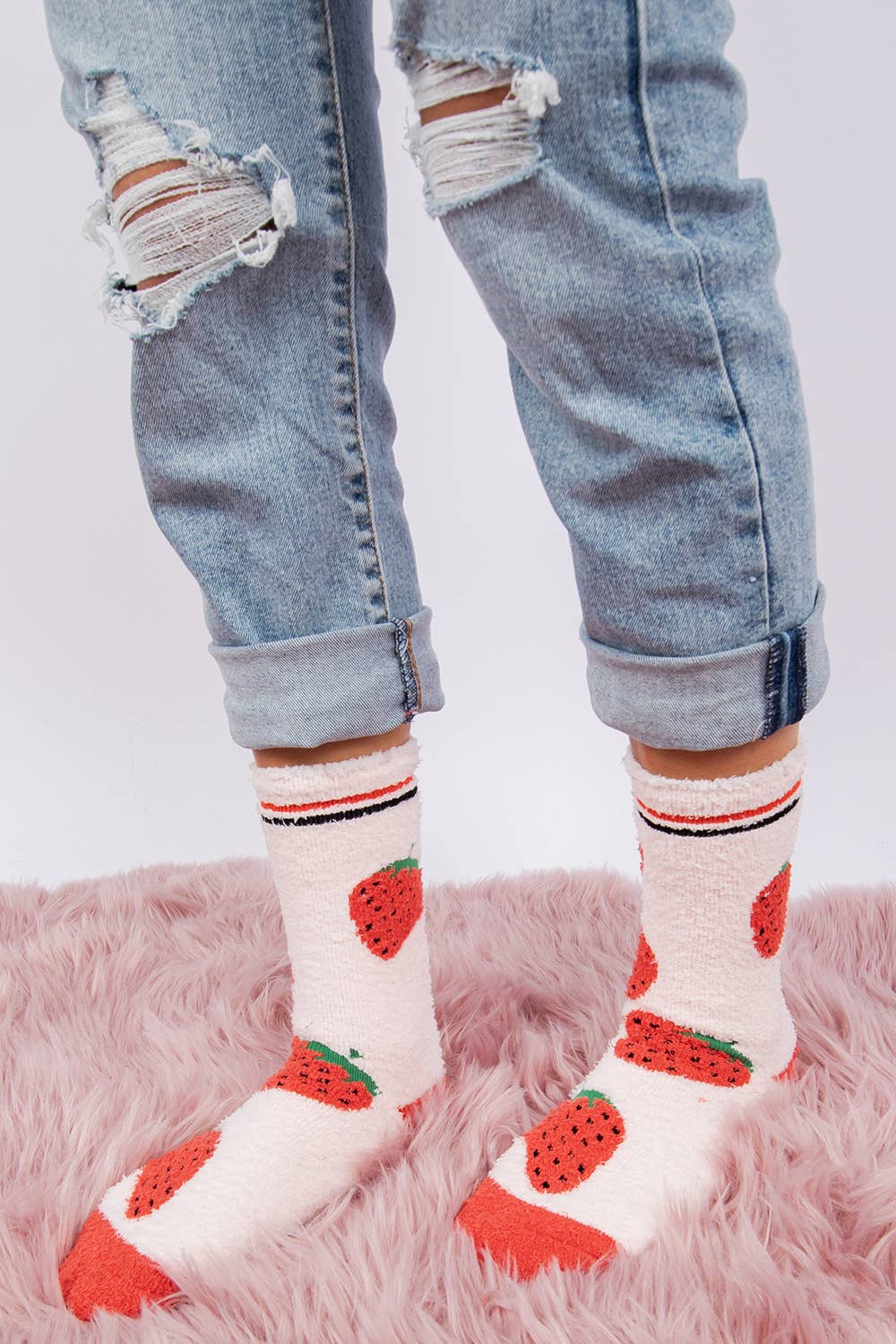 Berry | Women's Novelty Strawberry Fuzzy Cozy Socks