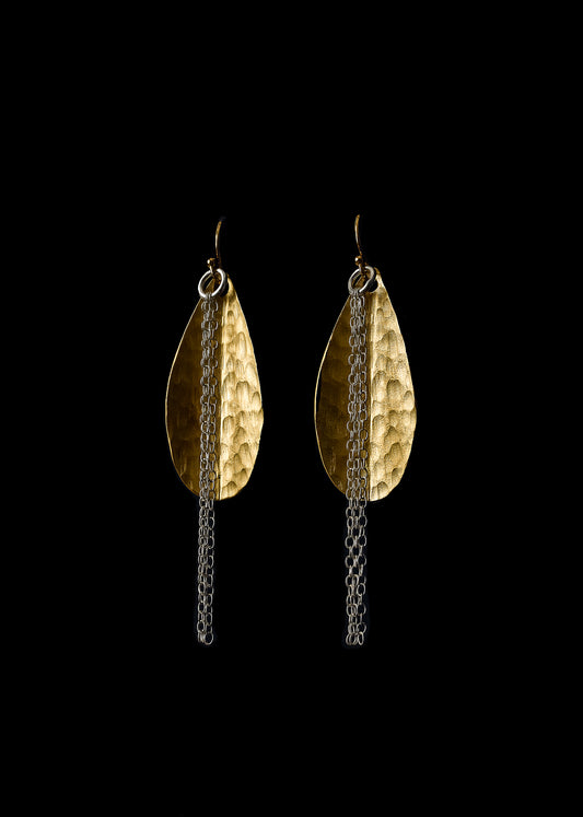 Earrings - Gold Leaf (solid) w/ Sterling Silver chains - Sustainable