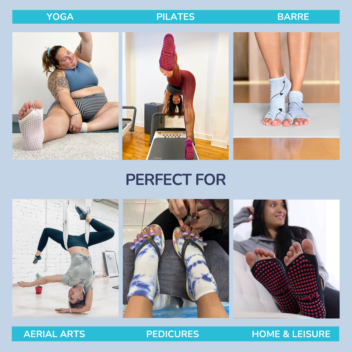 Tucketts Anklet Sunkissed Pilates Socks - Non-Slip Grip, Open Toe, Barre & Yoga - Women's