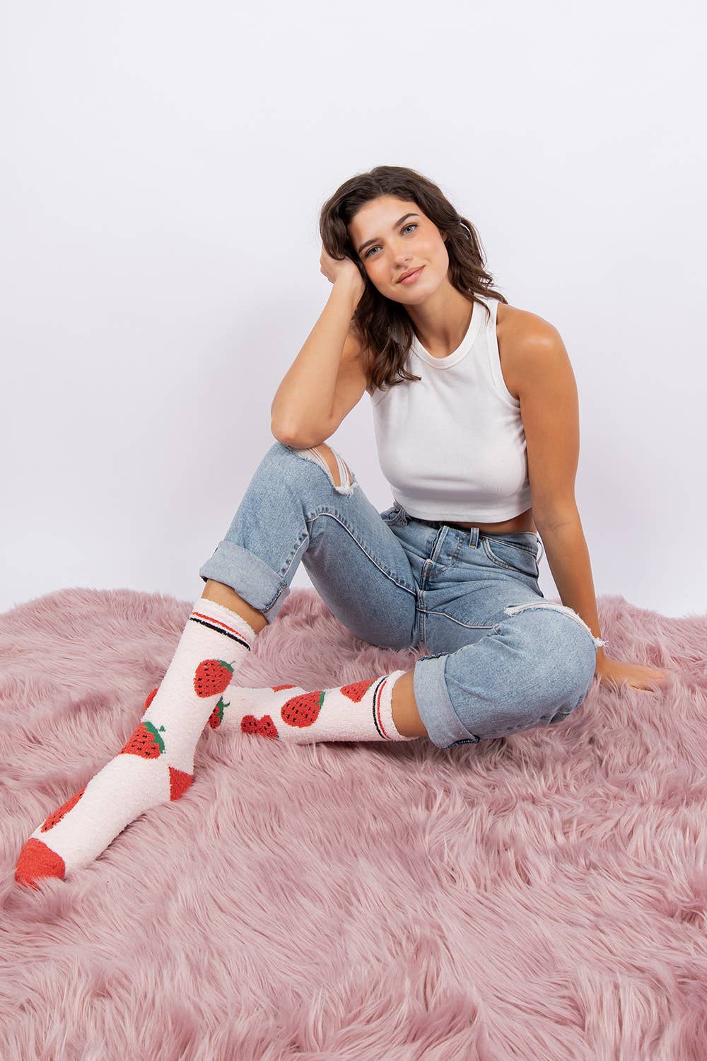 Berry | Women's Novelty Strawberry Fuzzy Cozy Socks