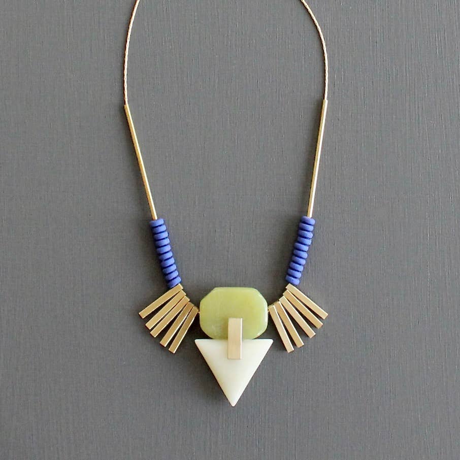 Necklace- Artdeco cobalt hematite pendant