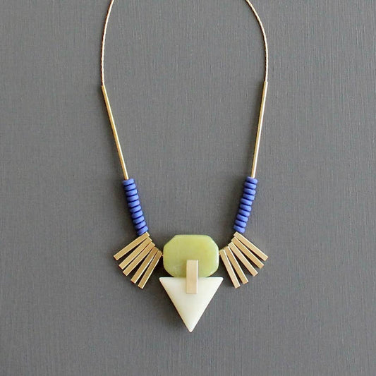 Necklace- Artdeco cobalt hematite pendant