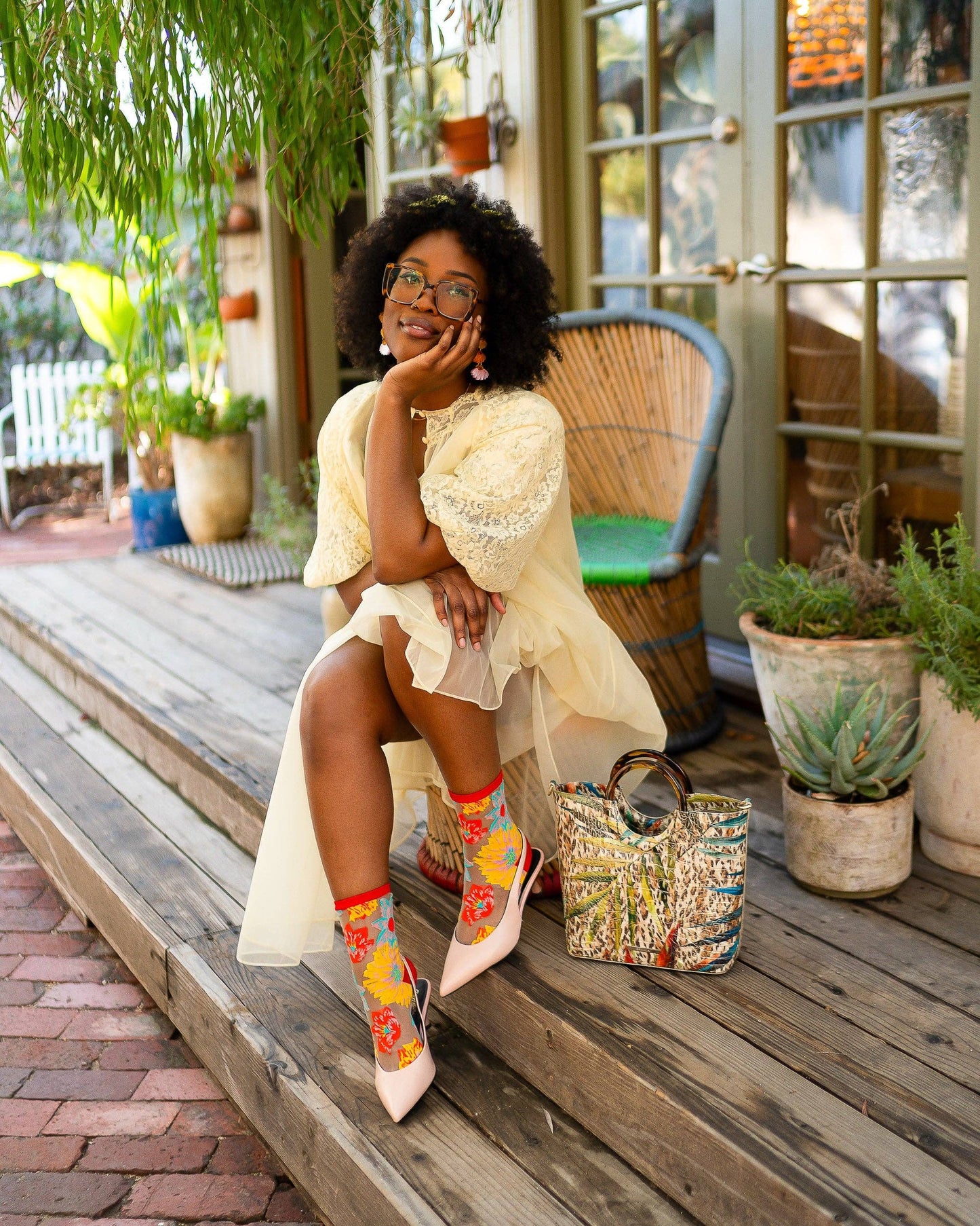 Flower Power Sheer Crew Sock