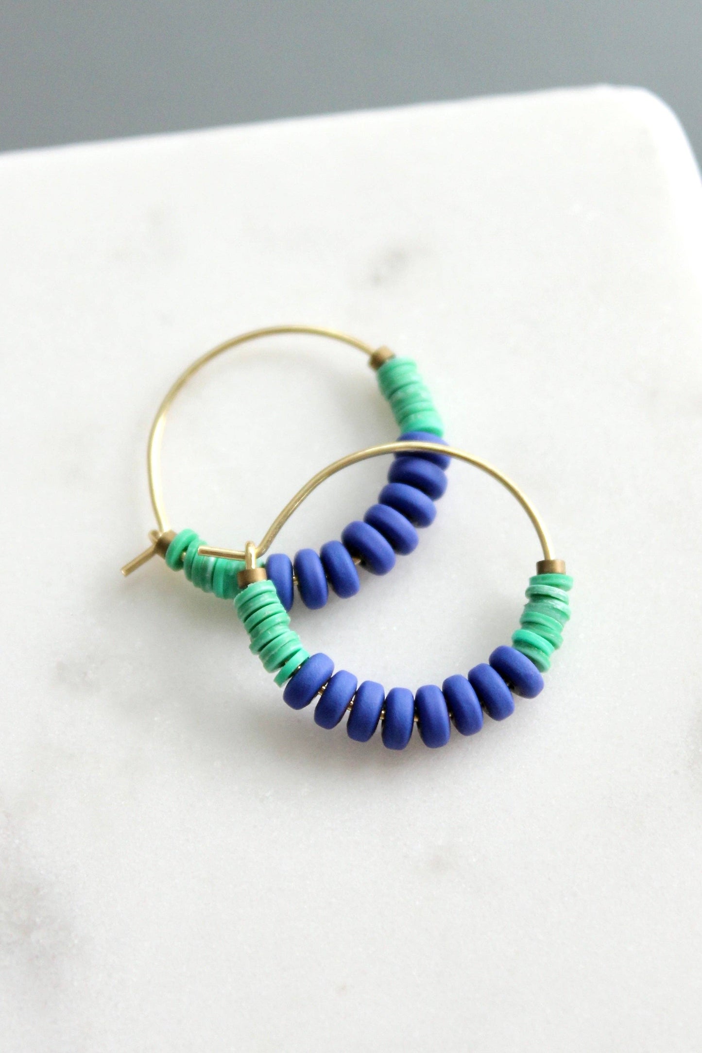 Earrings- cobalt and green hoops