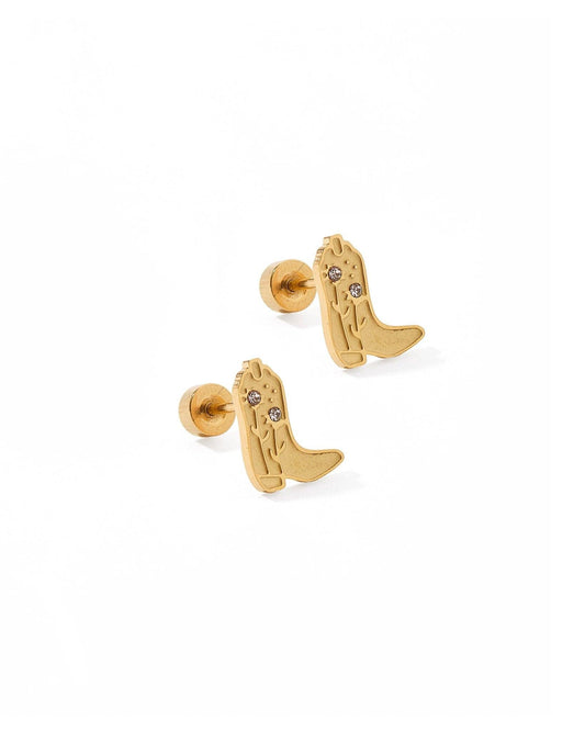 Screwback Stud Earrings - Daisy Cowgirl Boot Gold