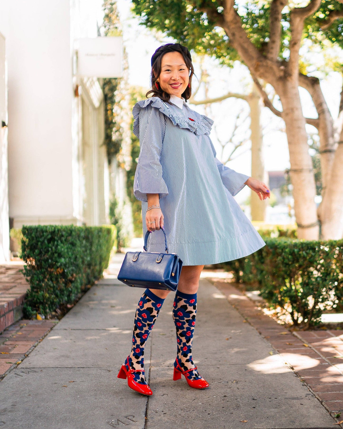 Bold Blue Sheer Knee High Sock