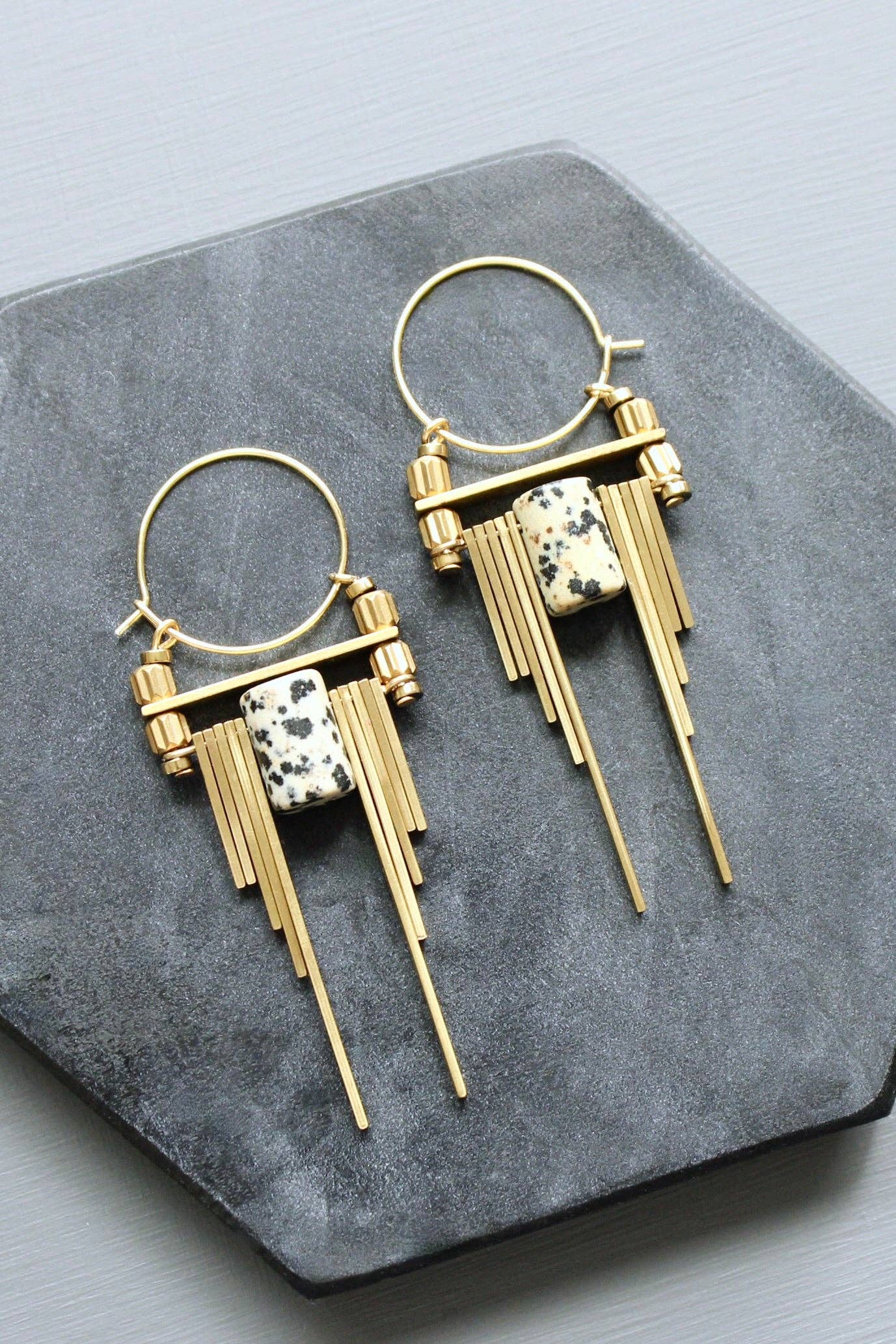 Earrings- ArtDeco Dalmatian jasper hoops