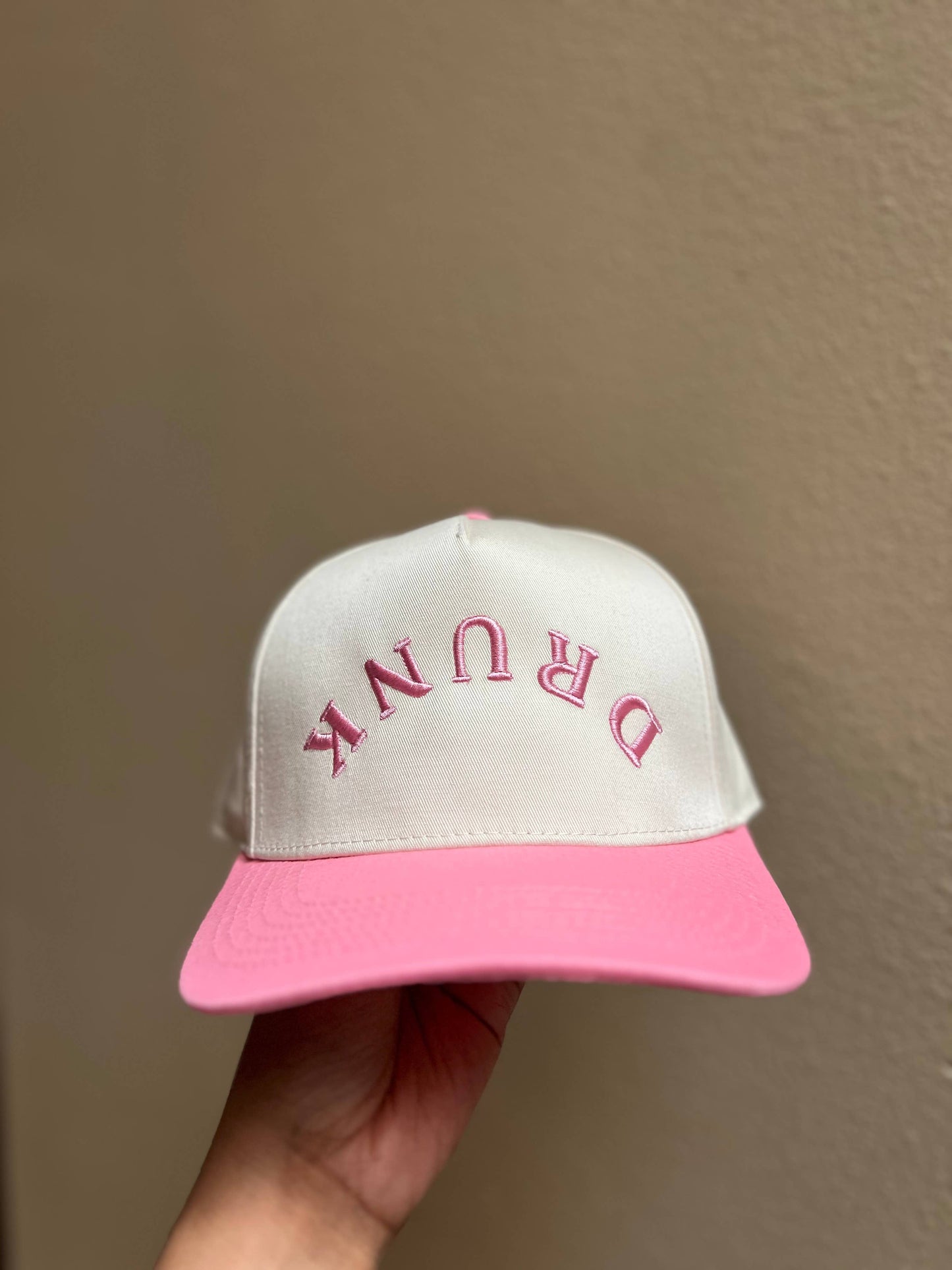 DRUNK Upside Down Pink Structured Cap