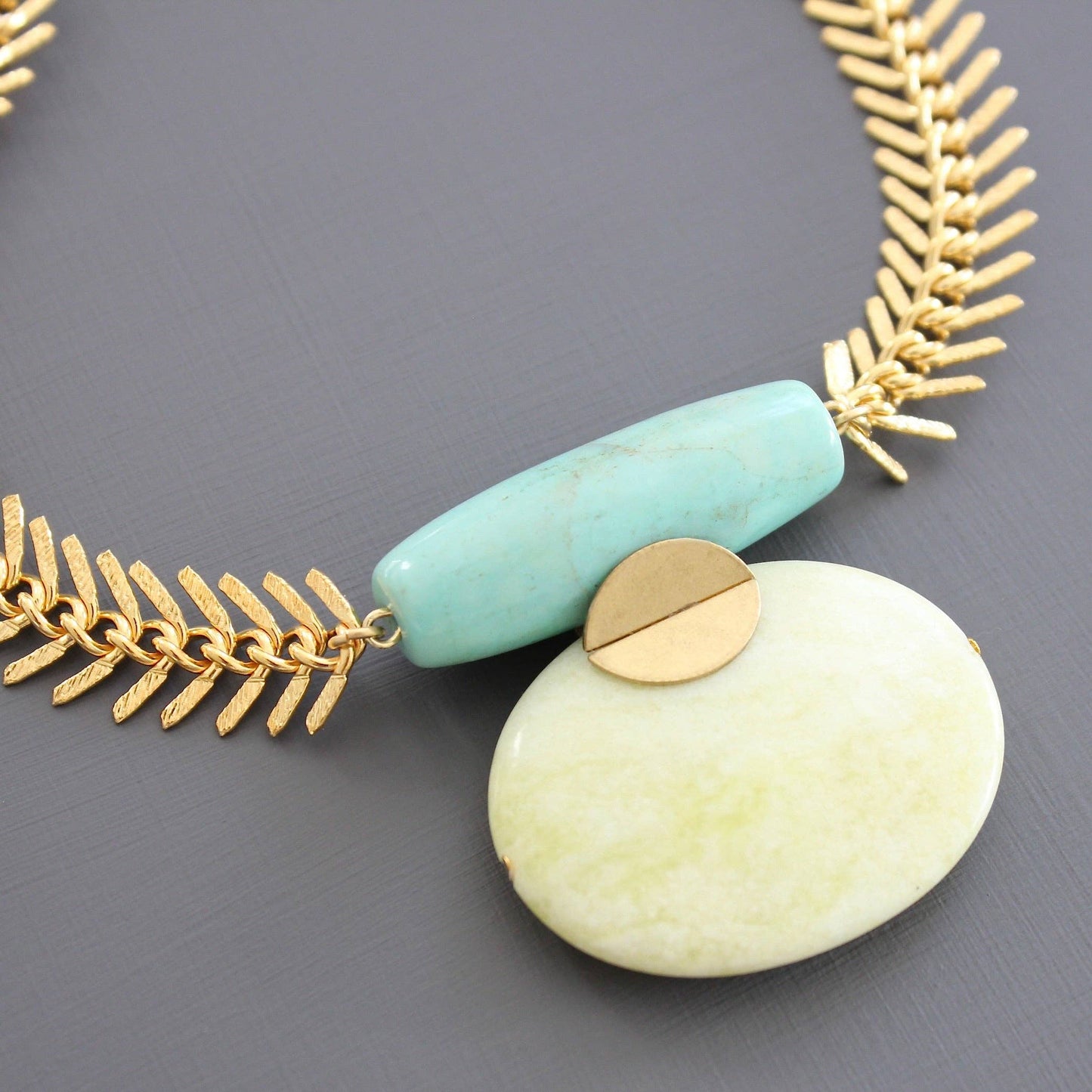 Necklace- turquoise and lemon herringbone