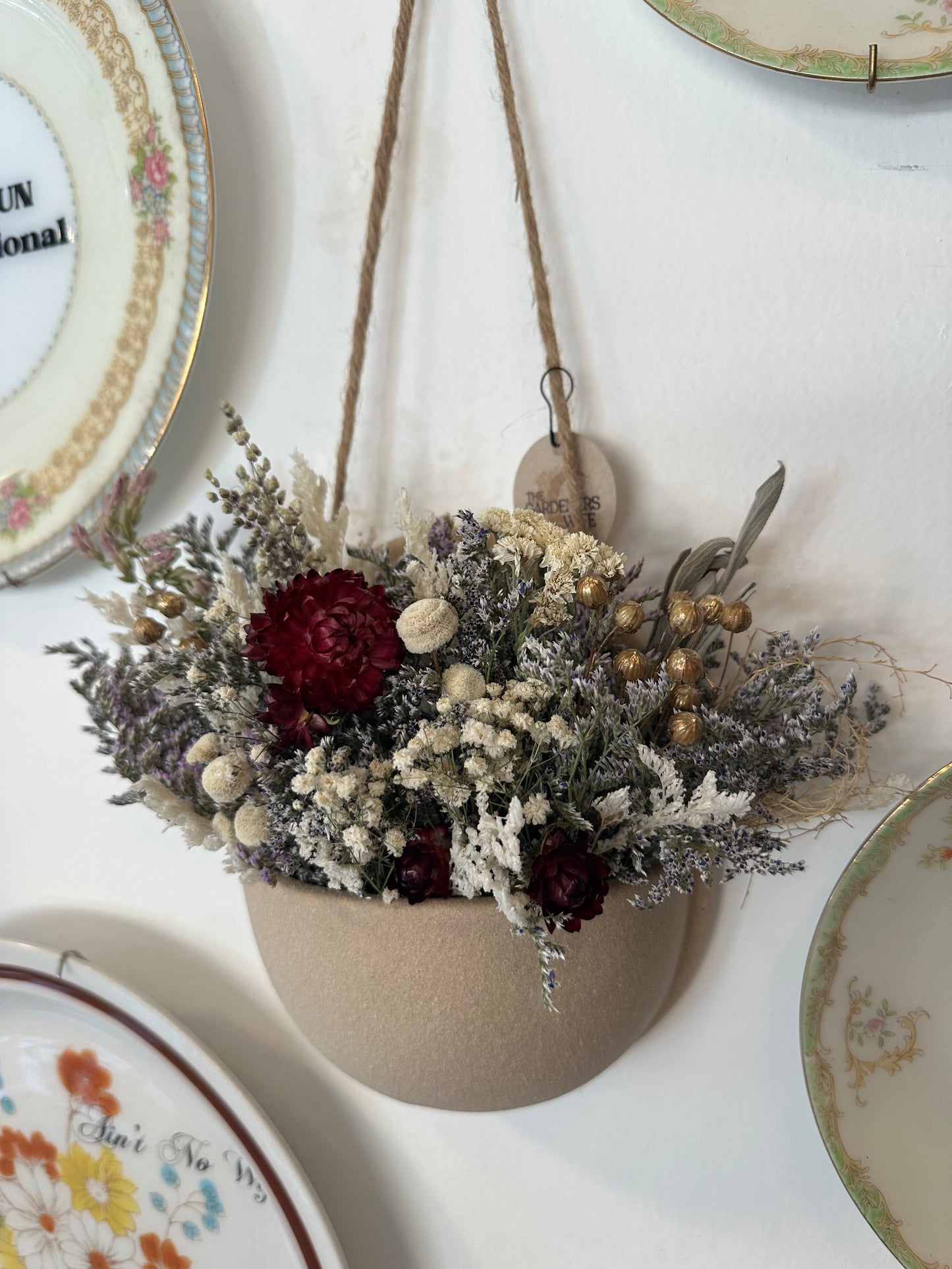 Ceramic Wall Pocket with Dried Florals