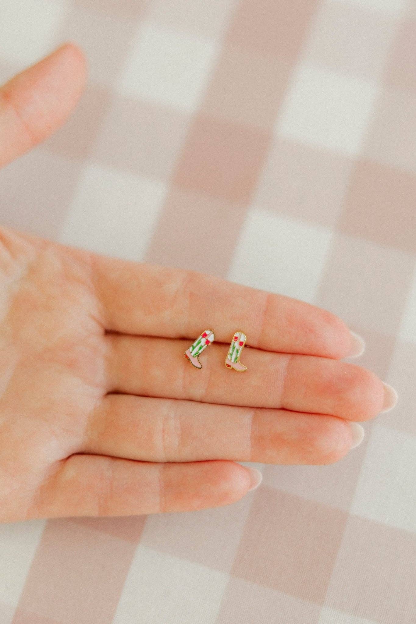 Screwback Stud Earrings - Daisy Cowgirl Boot Gold