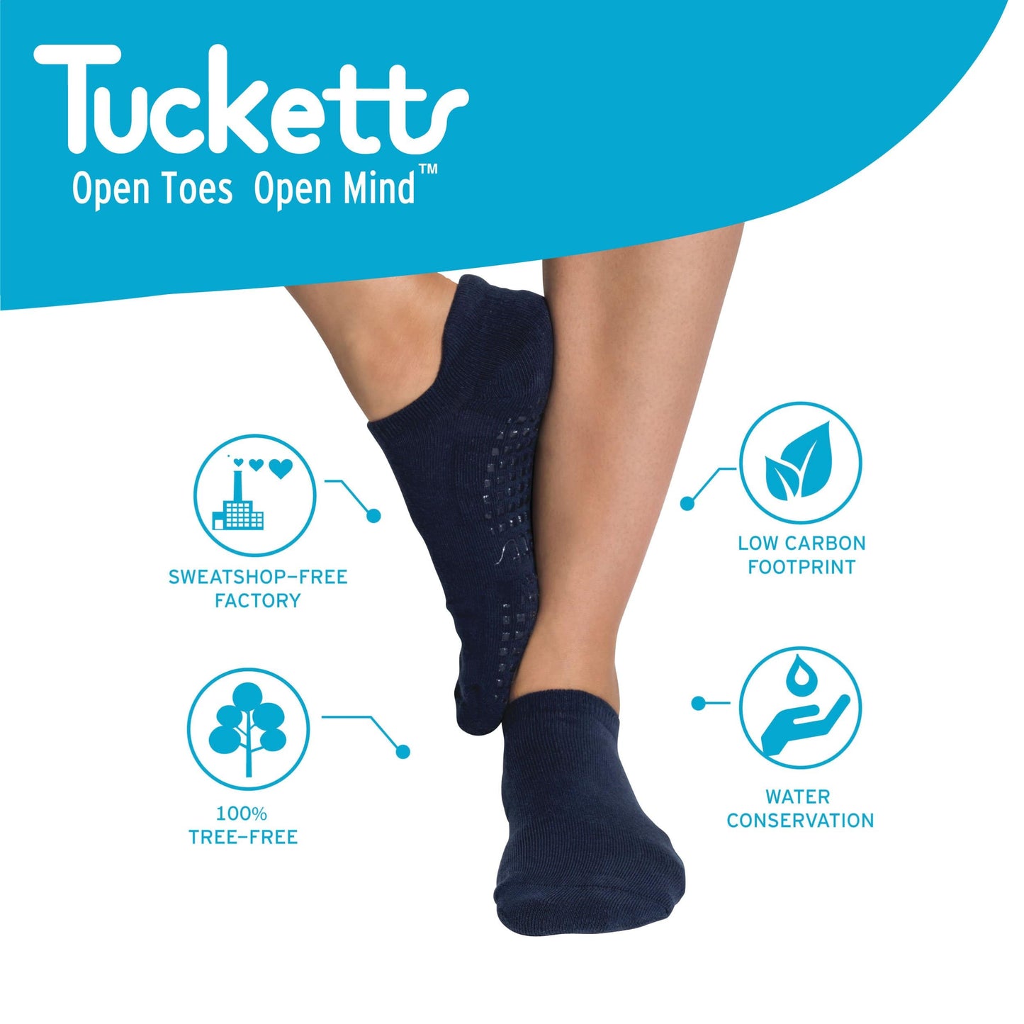 Tucketts Tab Dazzling Noir Pilates Socks - Non-Slip Grip, Closed Toe, Barre & Yoga - Women's