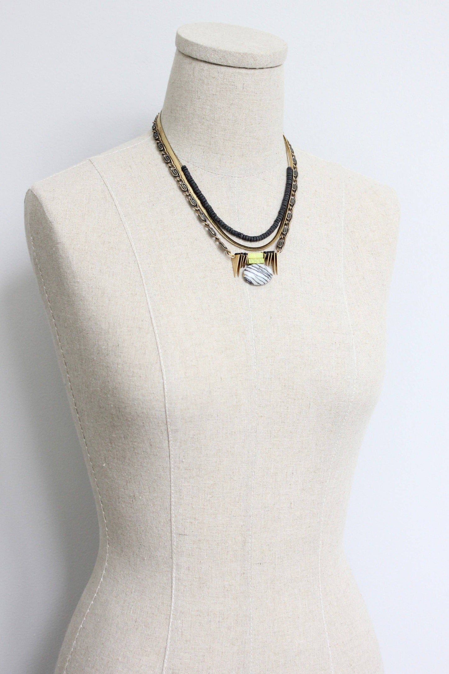 Necklace- Triple strand ArtDeco jasper pendant