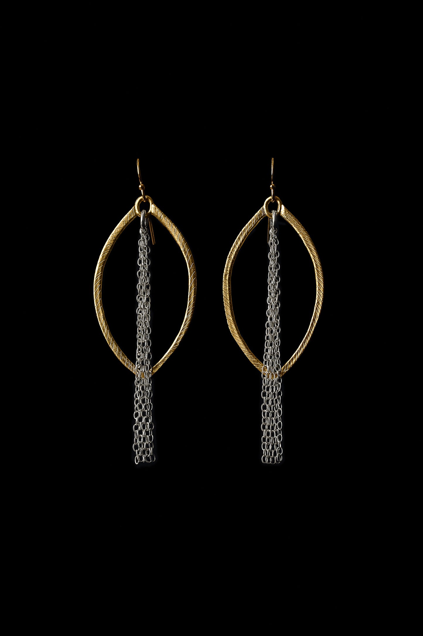 Earrings - Hammered Gold Leaf (outline) with Sterling Silver Chains - Sustainable!