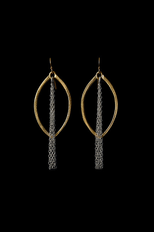 Earrings - Hammered Gold Leaf (outline) with Sterling Silver Chains - Sustainable!