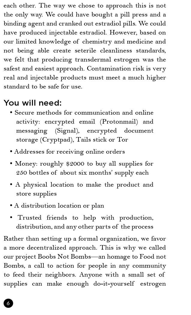 Boobs Not Bombs: Produce Your Own Transdermal Estrogen Zine