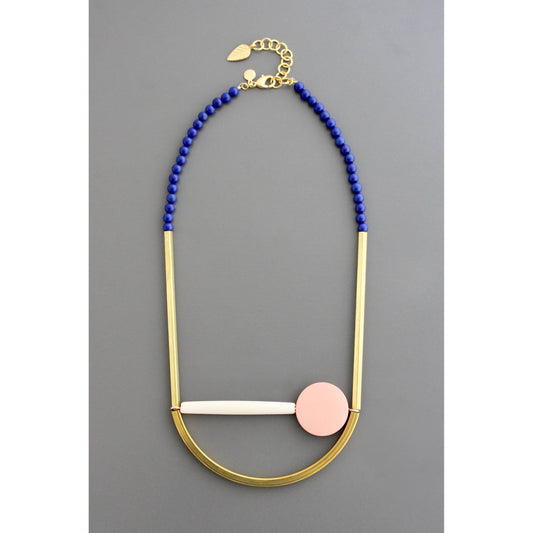Necklace- Geometric blue and pink necklace