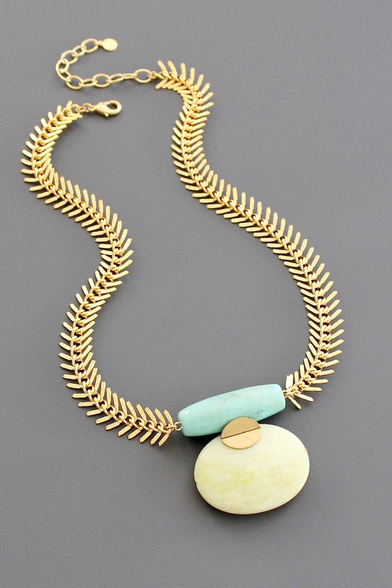 Necklace- turquoise and lemon herringbone