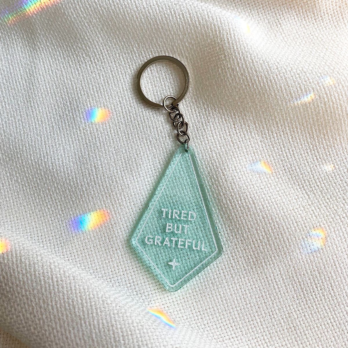 Tired but Grateful Keychain, Glass Green - 1