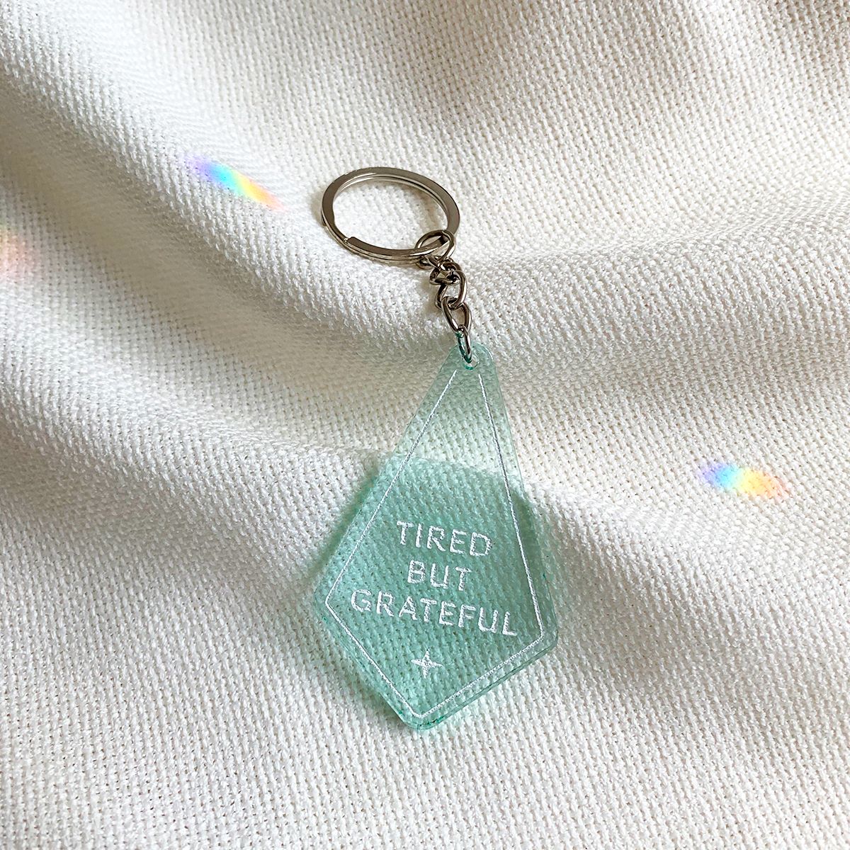 Tired but Grateful Keychain, Glass Green - 2