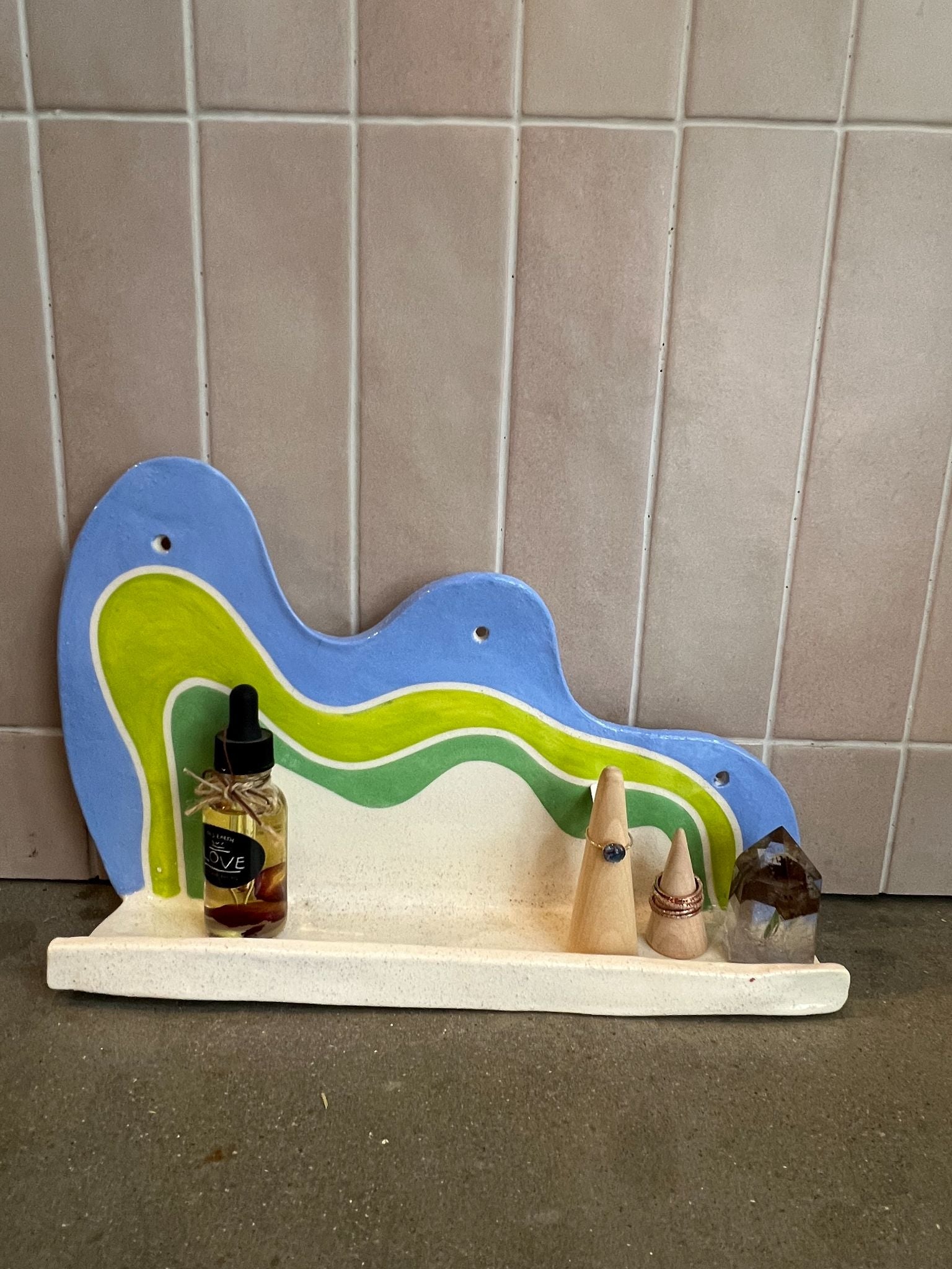 Ceramic Shelf-Green, blue waves - 1