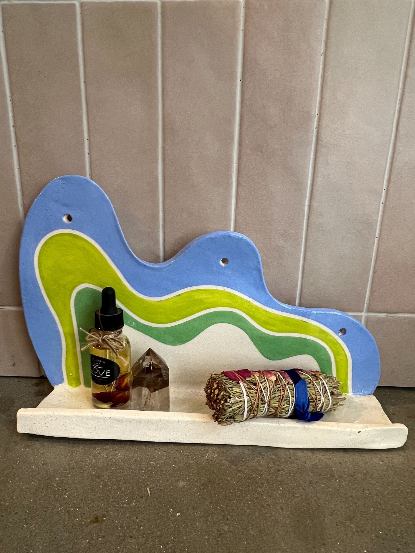 Ceramic Shelf-Green, blue waves - 2