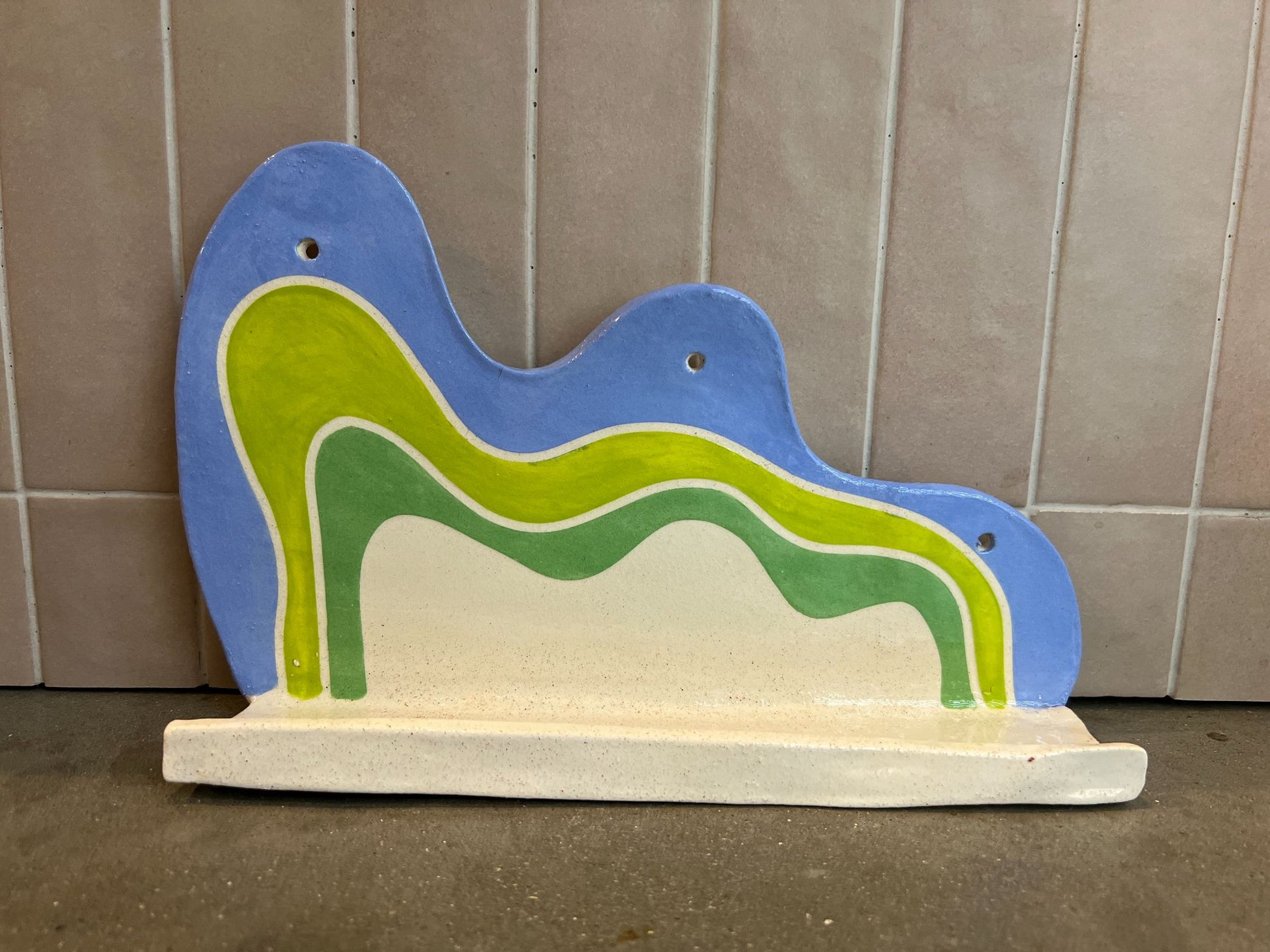 Ceramic Shelf-Green, blue waves - 3