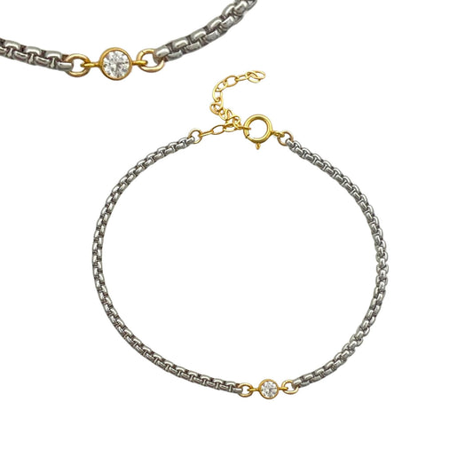 Bracelet - Center Cz Mixed Metals Stainless and Gold-filled Bracelet - 1