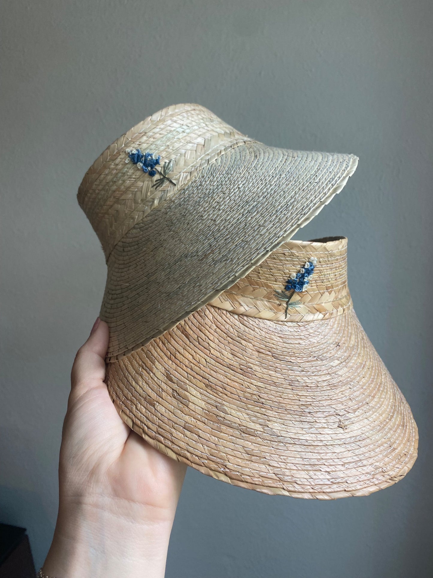 Hand-Embroidered Bluebonnet Palm Visor - 1