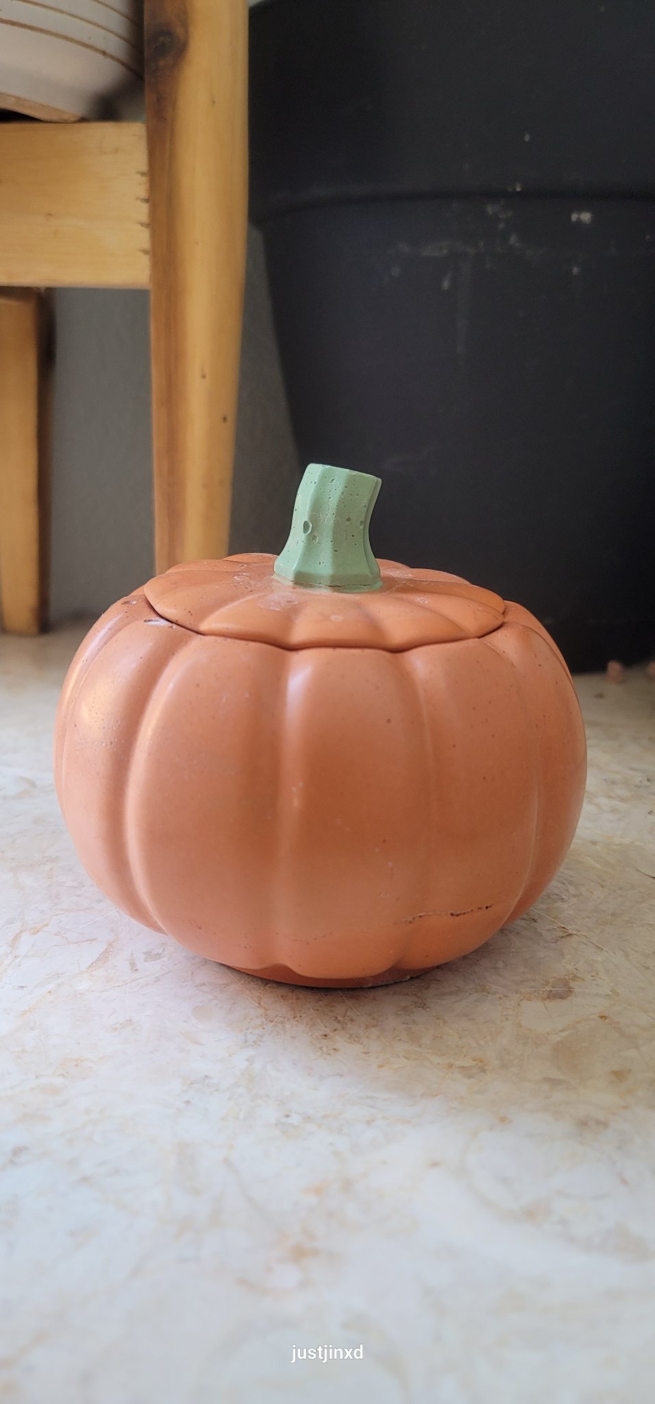 Concrete Pumpkin Container with Lid - 1