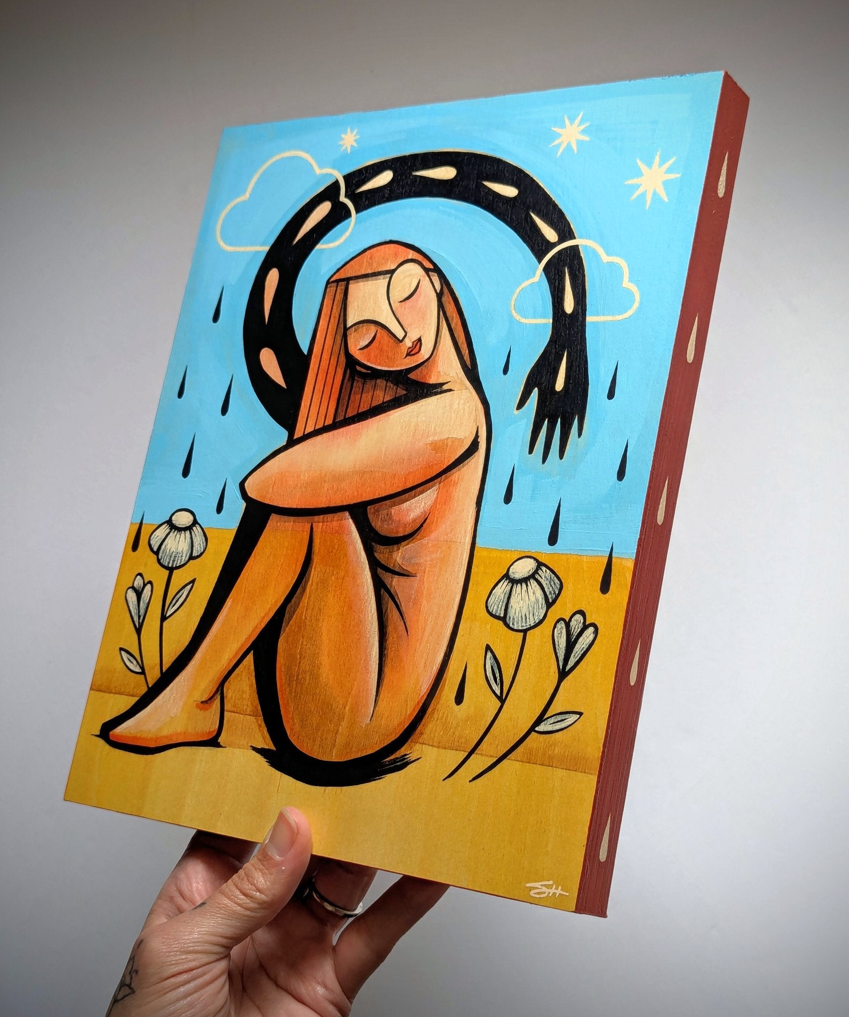 "Protection" original acrylic painting on wood  - 1