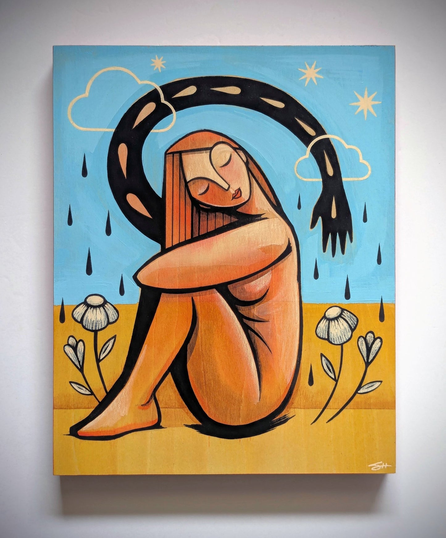 "Protection" original acrylic painting on wood  - 2