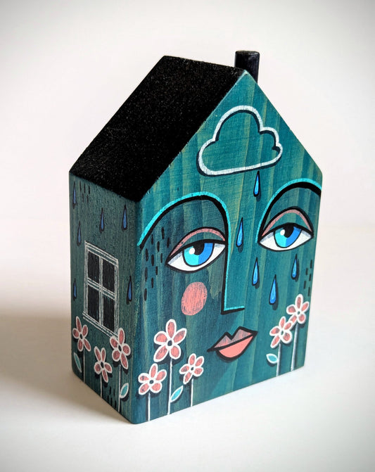 Little cottage original painted object - Blue  - 1