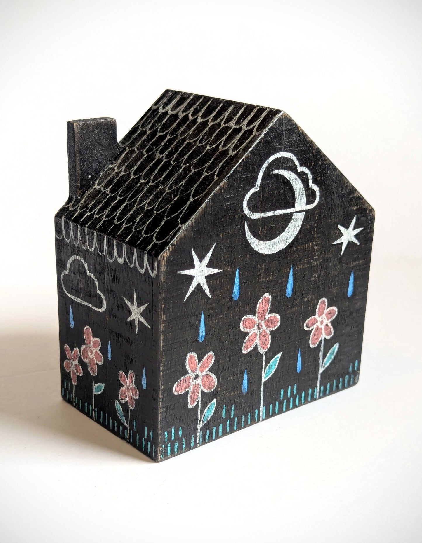 Little cottage hand-painted object - Black - 2
