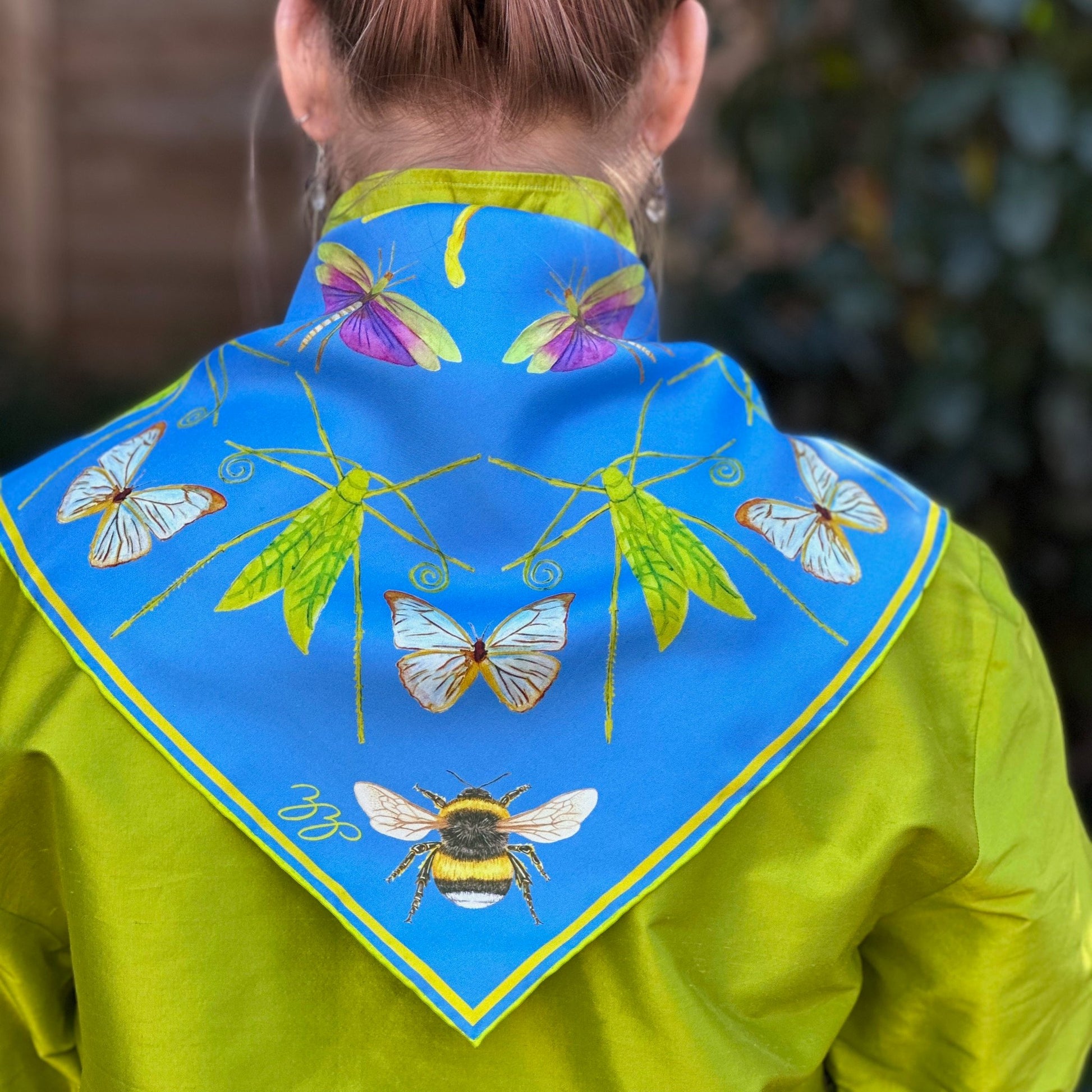 Bug Scarf, Slim Aarons Blue, 20", 100% silk - 2