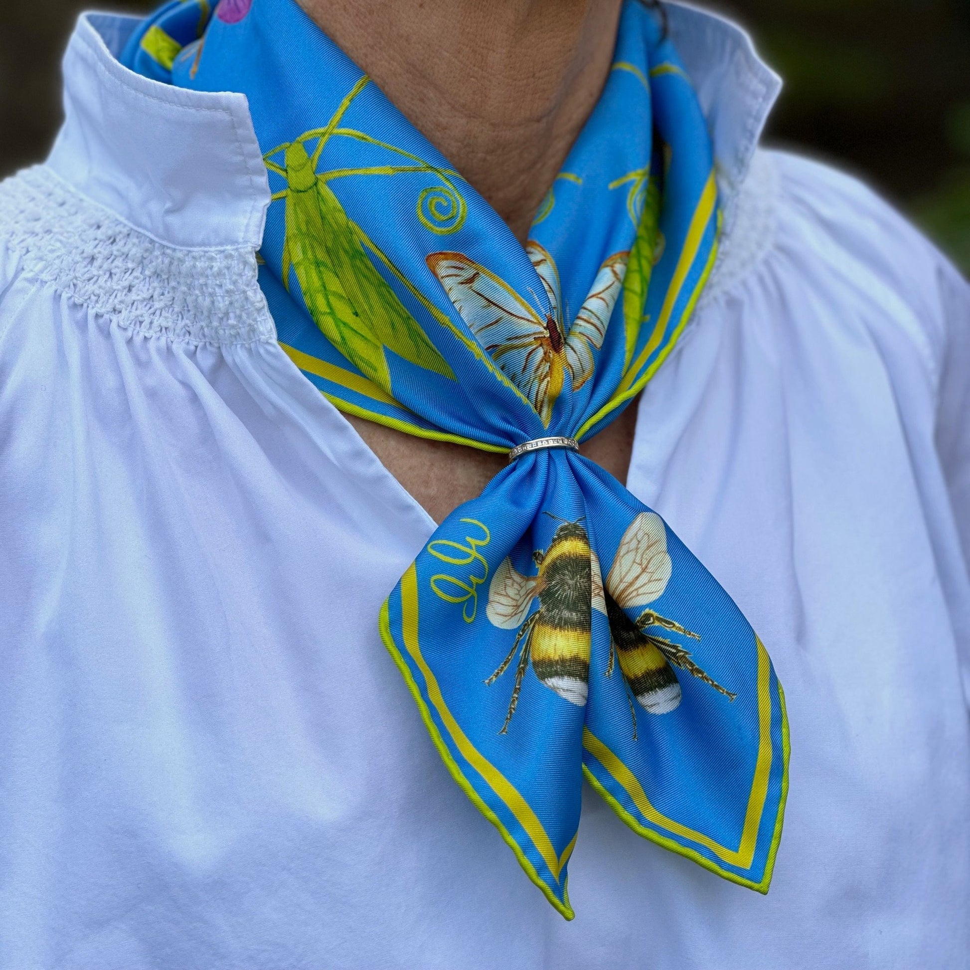Bug Scarf, Slim Aarons Blue, 20", 100% silk - 4