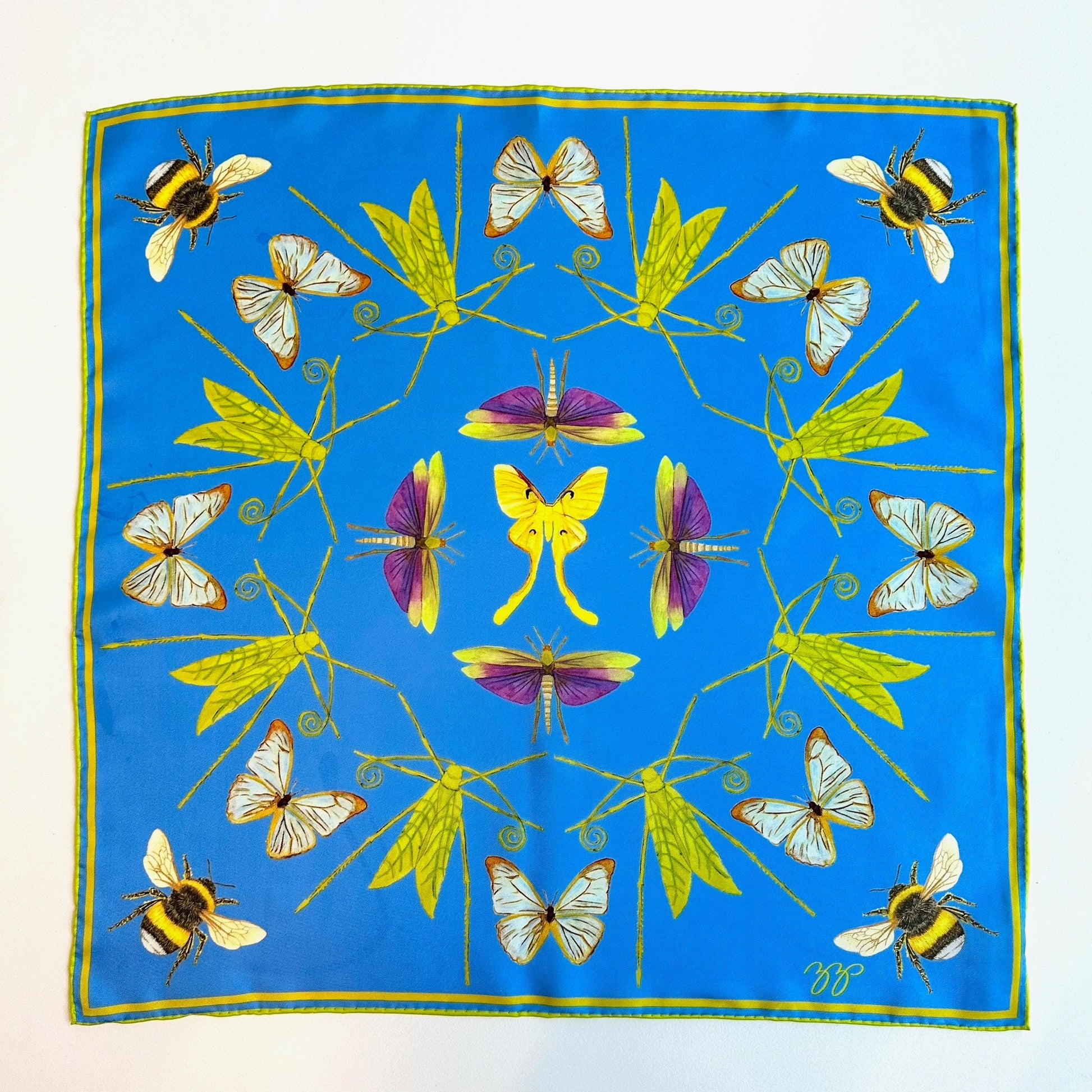 Bug Scarf, Slim Aarons Blue, 20", 100% silk - 1