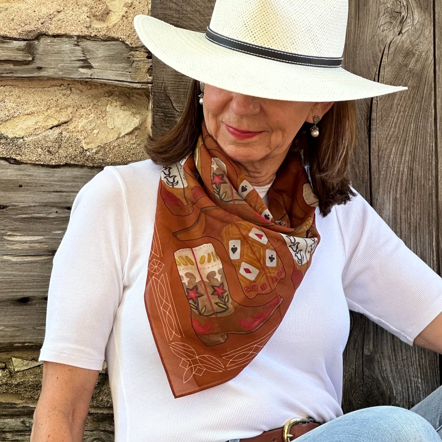 Boot Scarf, Burnt Orange, 26", Cotton Silk Blend - 4