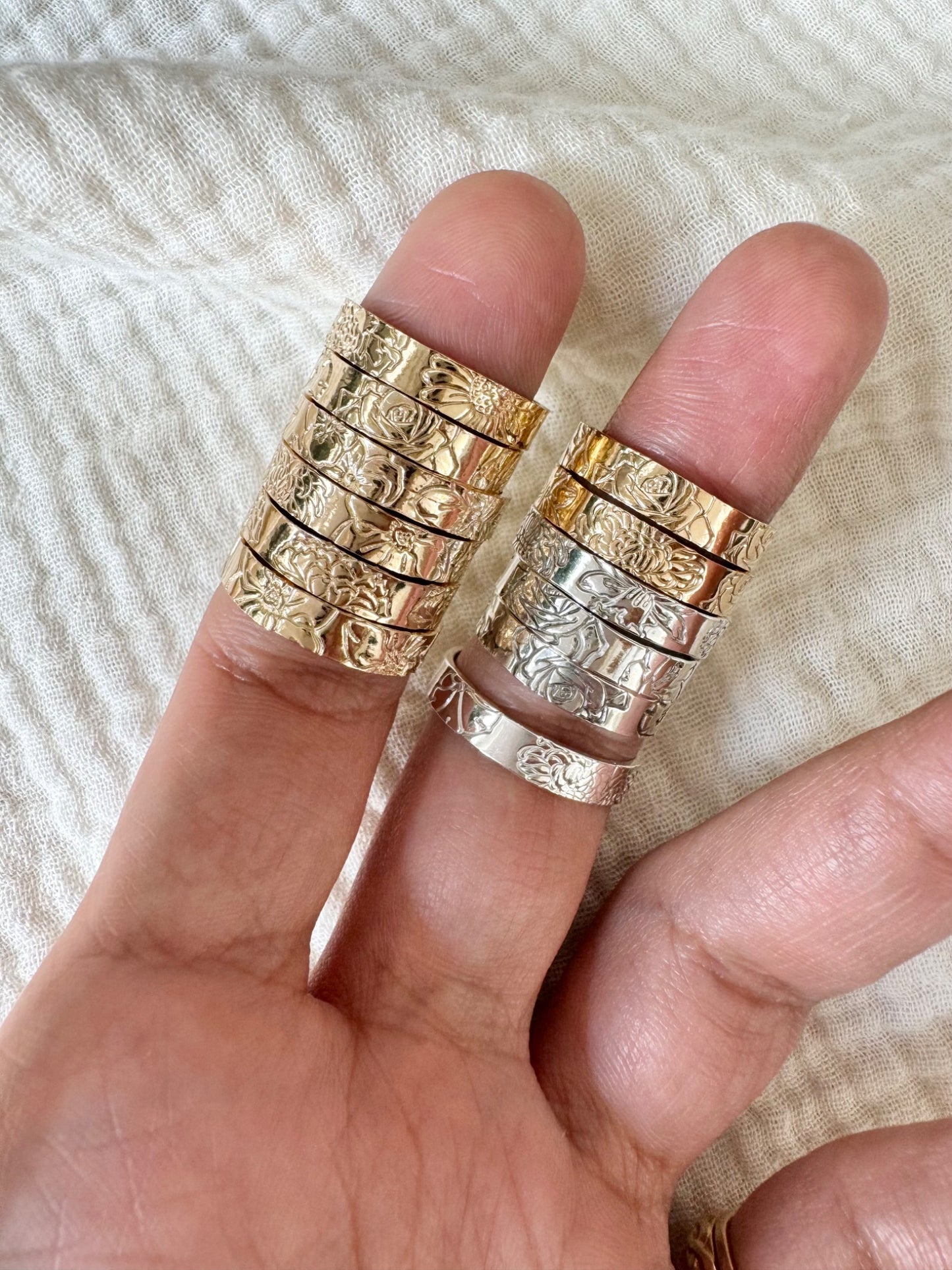 Hand Stamped Flower Ring - 2