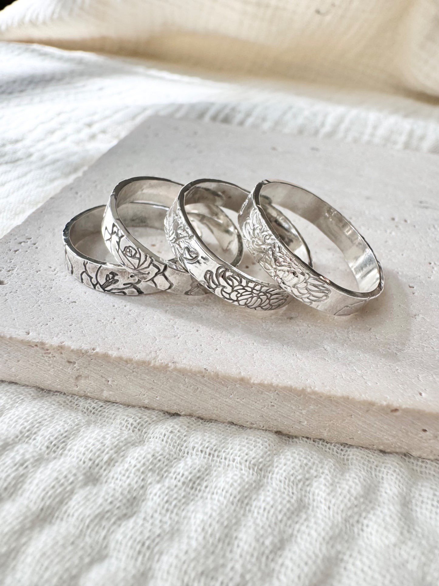 Hand Stamped Flower Ring - 1