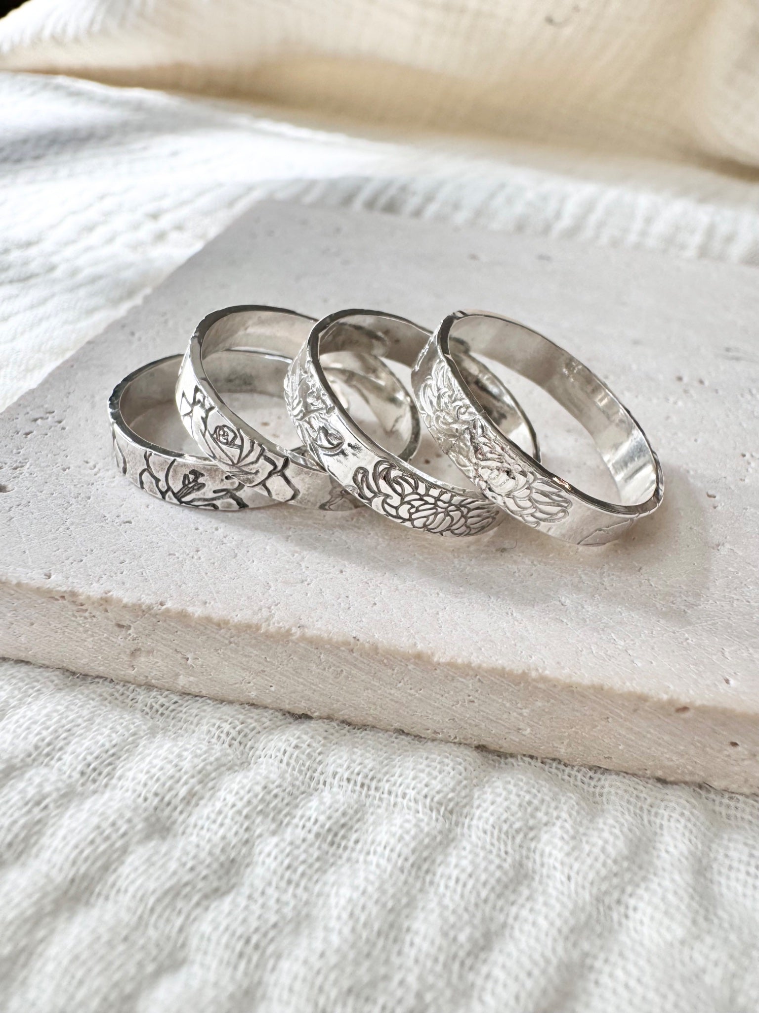 Hand Stamped Flower Ring - 1