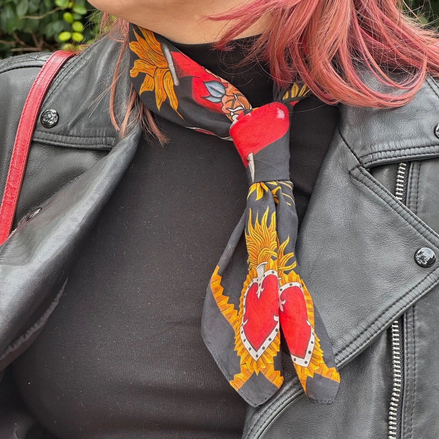 Sacred Heart Scarf, Charcoal, 26", Cotton Silk Blend - 4