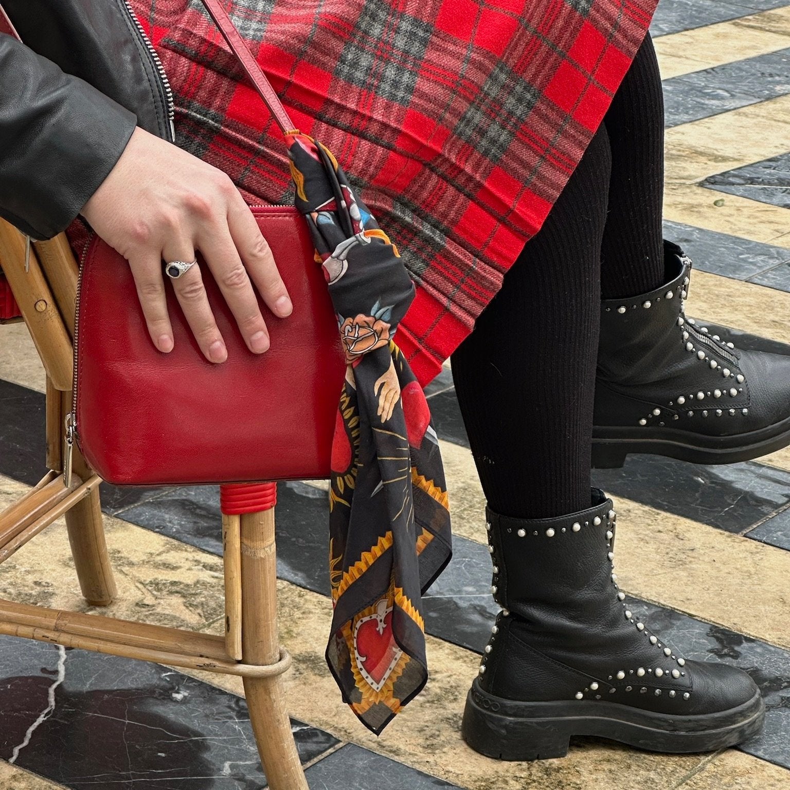 Sacred Heart Scarf, Charcoal, 26", Cotton Silk Blend - 5