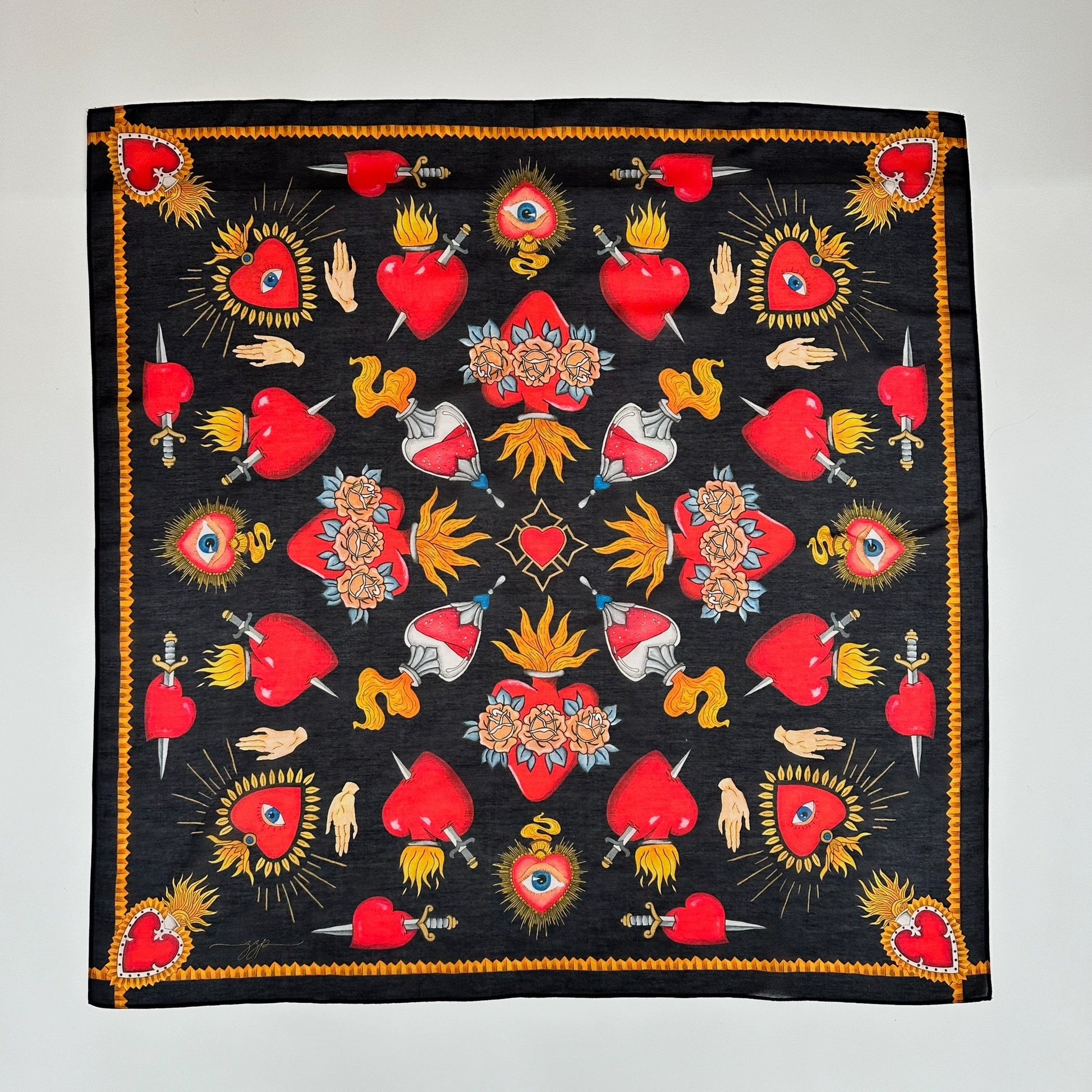 Sacred Heart Scarf, Charcoal, 26", Cotton Silk Blend - 1