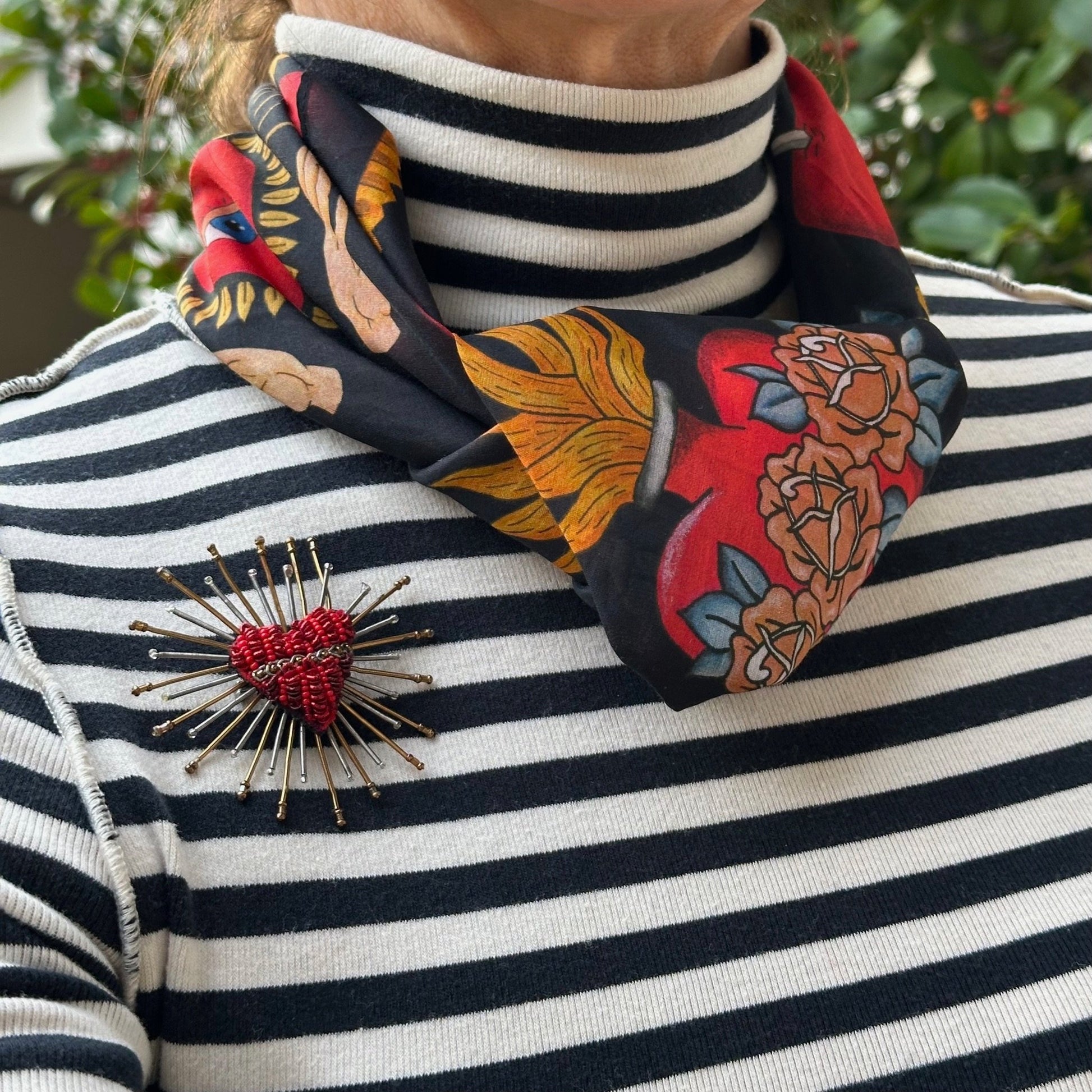 Sacred Heart Scarf, Charcoal, 26", Cotton Silk Blend - 8