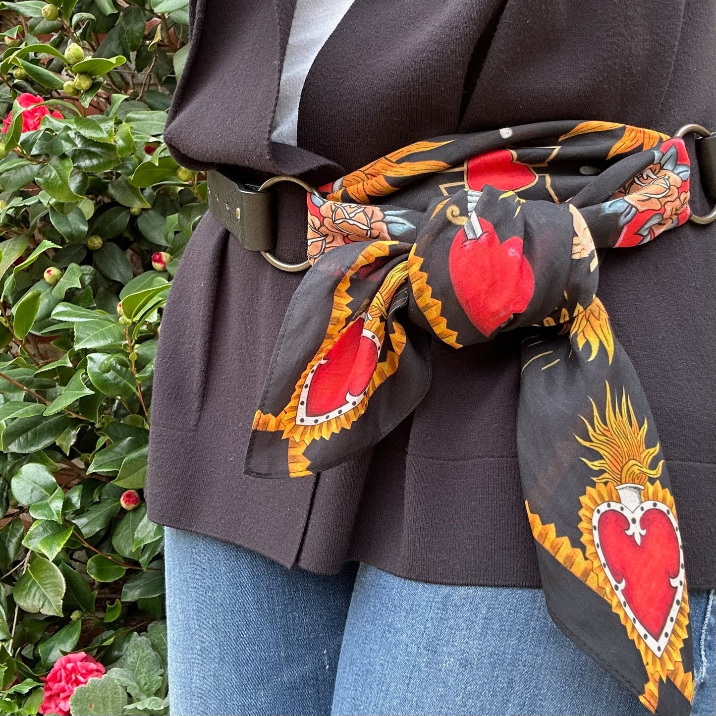 Sacred Heart Scarf, Charcoal, 26", Cotton Silk Blend - 7